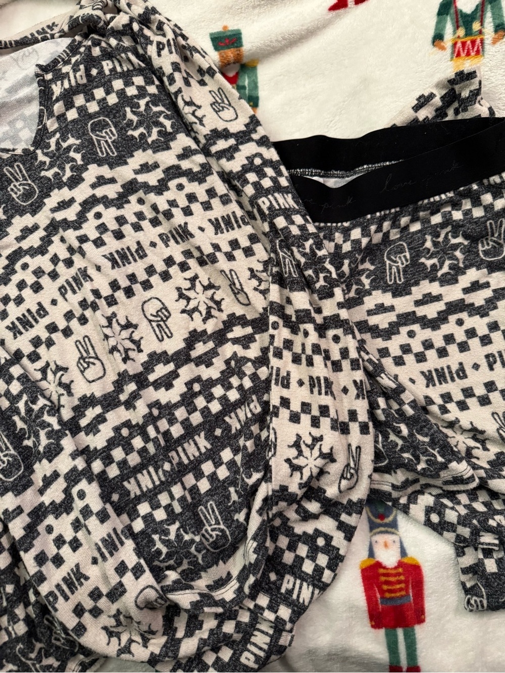 PINK Victoria's Secret Black & White Printed Sleep Top